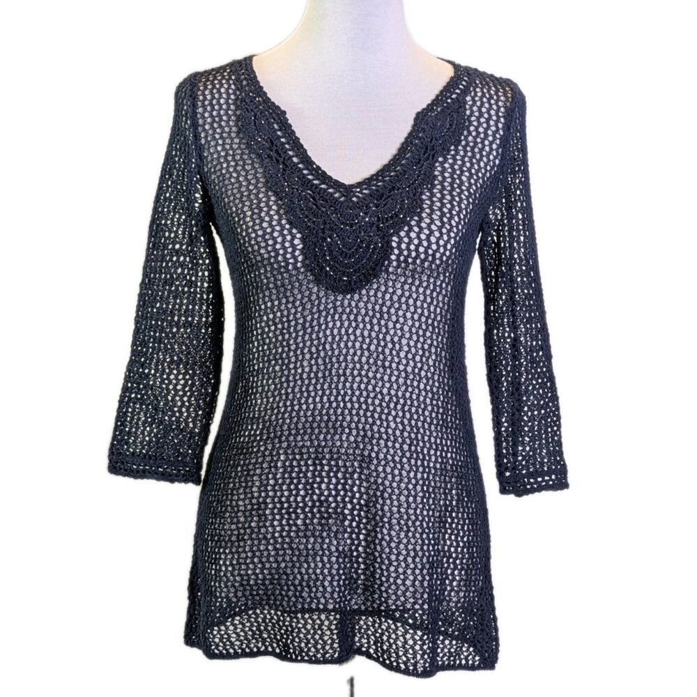 TOMMY BAHAMA Navy Blue Open Chrochet / Cover-Up Beaded Mesh